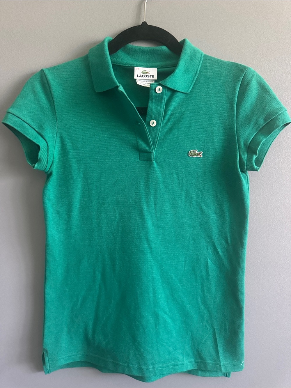 Lacoste Womens 34 Teal Green Short-Sleeve Polo
